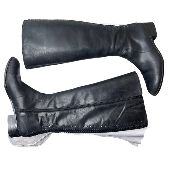 Antonio Melani Pembrookes Braided Back Detail Block Heel Riding Boots Black 8 - Picture 4 of 9